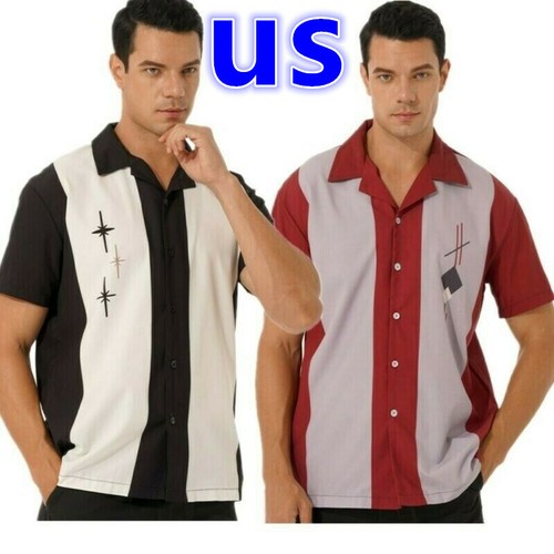 US Mens Camp Shirt Bowling Shirts Cuban 