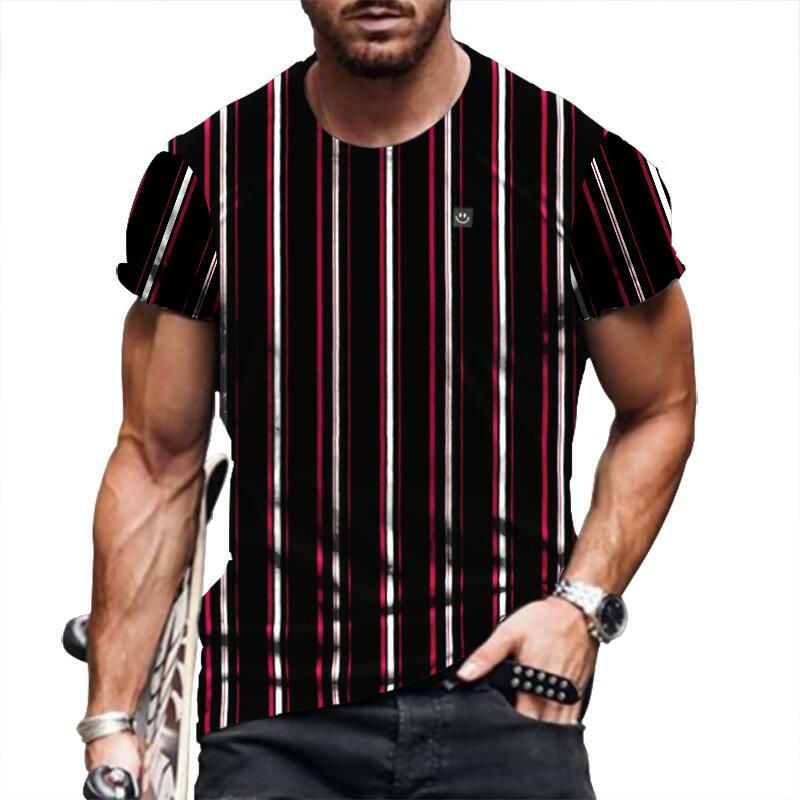 Camiseta Manga Corta Rayas Moda Hombre Camiseta Antiguo Rayas Negro Rojas Top