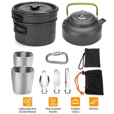 12Pcs Camping Cookware Set - Aluminum Pot Pan  Stove  Mess Kit 4-in-1 Utensil