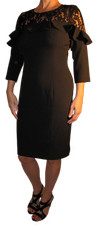 Eliza J Lace Yoke 3/4 Sleeve Sheath Dress Black Size 12P