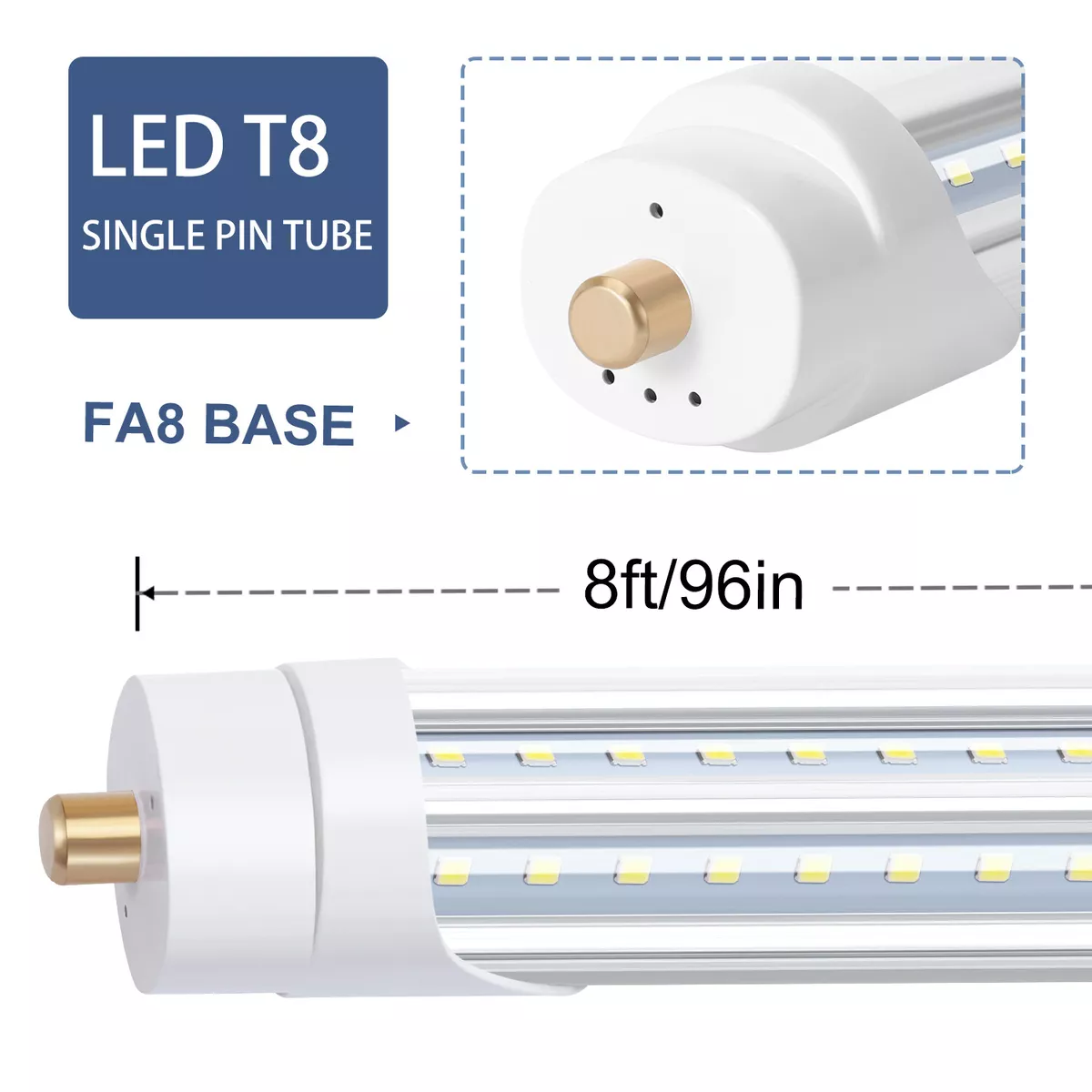 Single Pin LED Light Tube FA8 Base V Shaped 8FT T8 T10 T12 LED