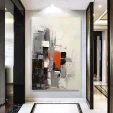 Hand-Painted Modern Red Abstract Oil Painting On Canvas Living Room Black Art