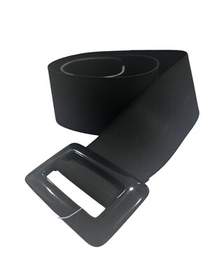 Vintage Wide Black Elastic Belt 39.5  Long Plastic Buckle VTG 80 s 90 s