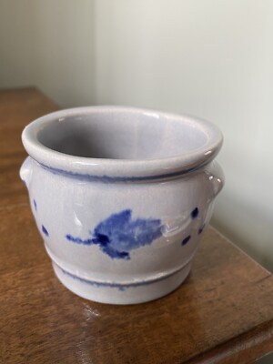 VINTAGE deutsch LEIPZIG blau glasiert Konfitettenglas kleiner Senf/Salz