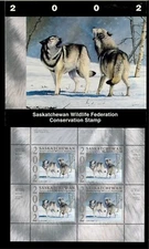 SASKATCHEWAN #10M 2002 GREY WOLF CONSERVATION STAMP MINI SHEET OF 4 IN FOLDER