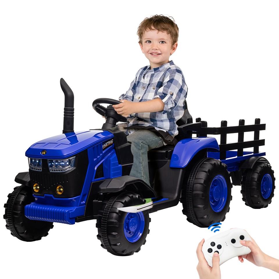 Kids Electric Ride on Tractor with Trailer 12V Battery Powered Car Toy