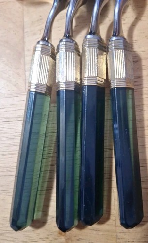 Lot Of 4 Vintage Laslo For Mikasa Stainless Japan 4 Soup Spoons Green & Gold - Picture 10 of 11