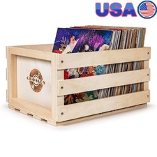 Solid Wood Vinyl Record Storage Crate Easy Assembly Classic Design 75 Albums New