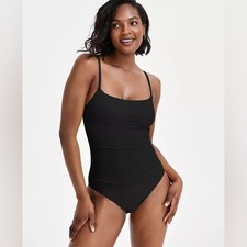 NWT La Blanca Women's Black Island Goddess One-Piece Swimsuit UPF 50 Size 12