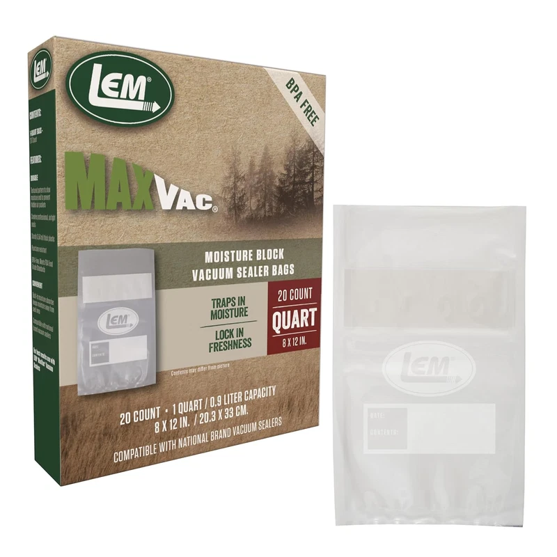 MaxVac Moisture Stop Vacuum Bags BPA-Free 8x12