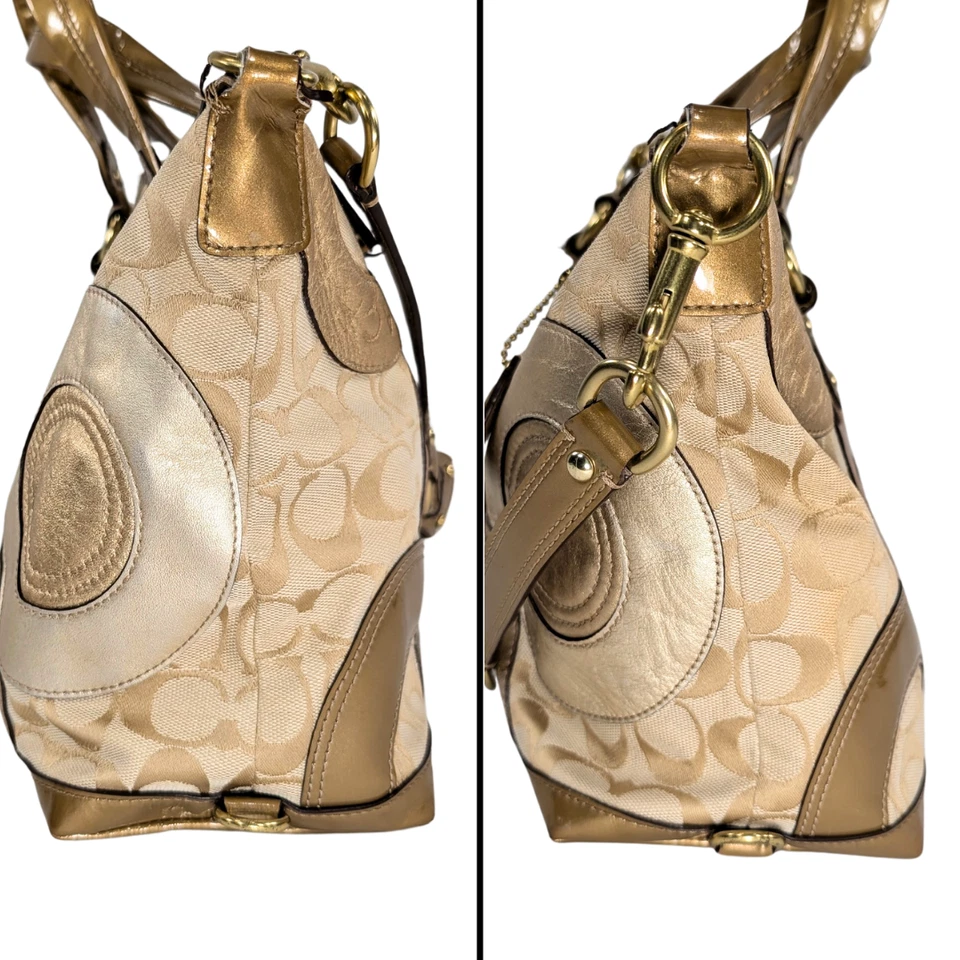 Coach Ashley Patchwork Metallic Canvas Jacquard Patent Leather Tote F15474 - Image 4 of 4