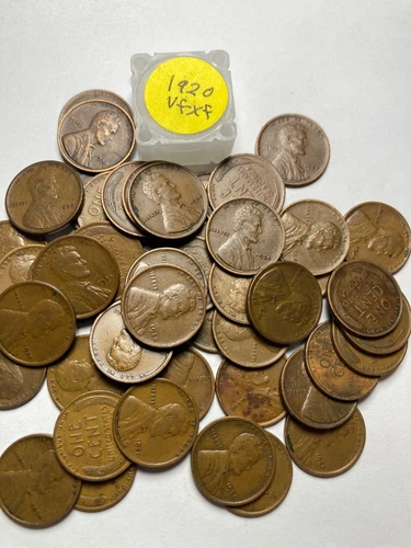 1920-P LINCOLN WHEAT CENT PENNY ROLL, all coins "very fine/extremely fine" grade
