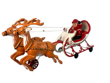 vtg 1930's Hubley Heavy Cast Iron Santa Sled Flying Reindeer on Wheels