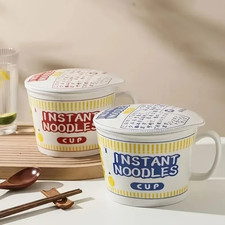 Large Ceramic Instant Noodle Bowl with Lid Big Capacity Dorm Kitchen