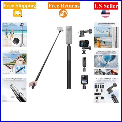 51 Inch Aluminum Waterproof Extendable Selfie Stick for Insta360 X5 & GoPro