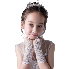 Flower Girls Gloves Pageant Lace Wrist Length Lace Wedding Dress Gloves 5-12Yrs