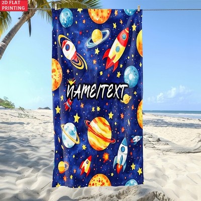 1pc Custom Name Space Rocket Beach Towel | Soft, Ultra-Absorbent Microfiber, L