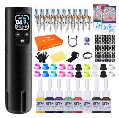 Wireless OLED Tattoo Pen Set, Rotary Gun 1600mAh, 57 Teile für Anfänger & Profi.