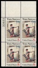 US Scott # 1470, Tom Sawyer, Plate Block of (4) 1972 8¢ Stamps, MNH