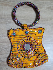 Mini Damen Handtasche Gelb, Perlen-Tragehenke...