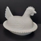1960s Vintage TRUE Indiana Glass HEN ON NEST LRG Milk Glass Covered Candy Dish