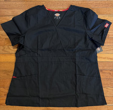 Dickies EDS Signature Scrub Top Women  s XL Black V-Neck Short Sleeve NEW