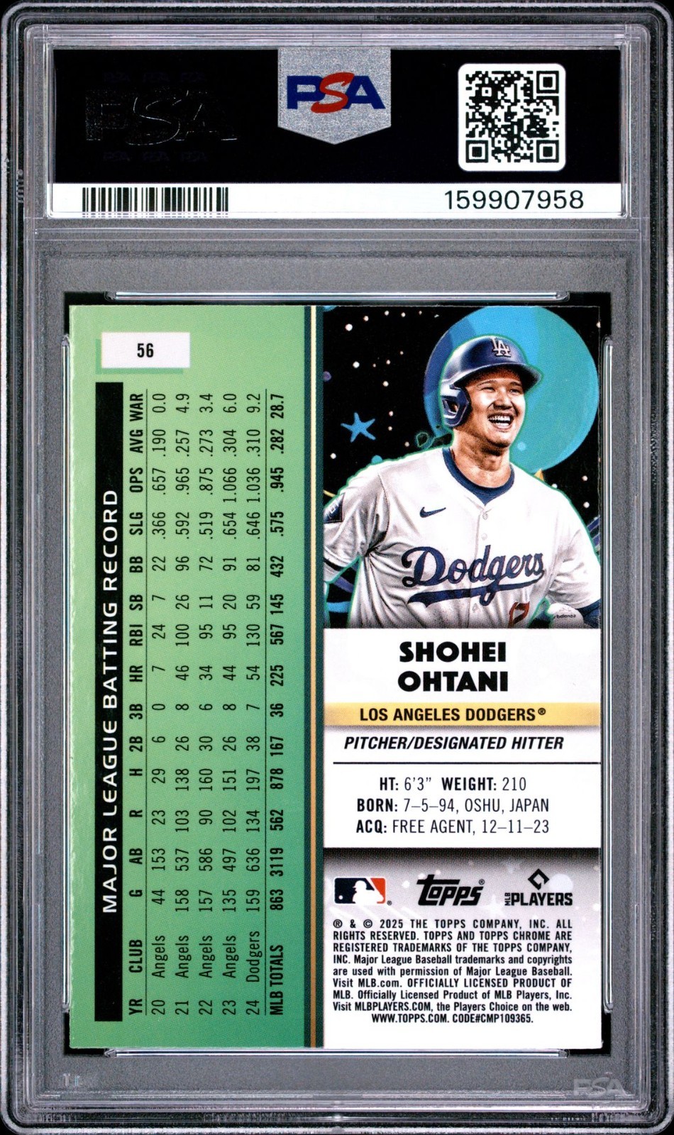 2025 TOPPS COSMIC CHROME #56 SHOHEI OHTANI PSA 10 view 2