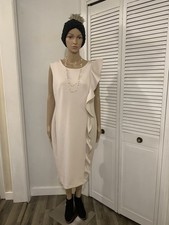 Calvin Klein Ivory Ruffle Sleeveless Sheath Midi Dress Women's Size 16