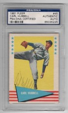 Carl Hubbell Autographed Baseball Card 1961 Fleer #45 PSA Authentic