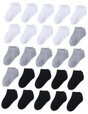 25 Pairs Kids' Socks Low Cut Socks Half Cushion 6-8 Years Black, White, Gray