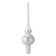 11" Pearl White Glass Christmas Tree Topper Ukrainian Handmade Finial Ornament