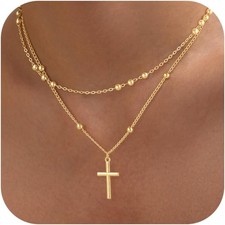 Cross Necklace for Women Dainty 14K Real Silver Gold Plated Layered Cross...