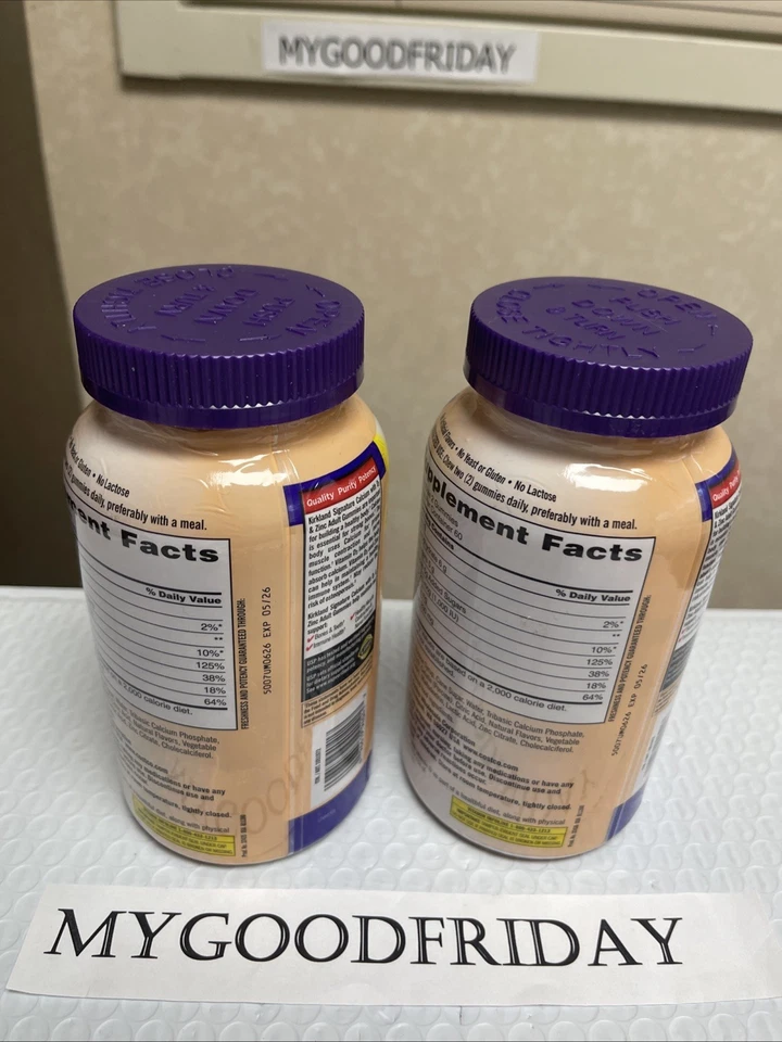 Kirkland Signature Calcio 500 mg + D3 y zinc Gomitas para adultos 240 ct EXP 05/2026 Foto 3 de 4