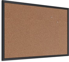 U Brands Rectangular Solid Cork Bulletin Board, Wall Mount, 23" x 35" - Black