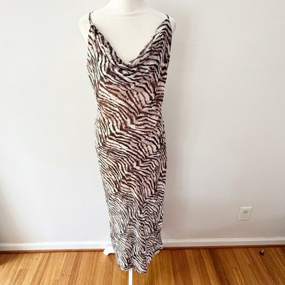 SNDYS Women Instinct Tiger Print Cowl Sheer Maxi Dress Size 6 Mob Wife Baddie