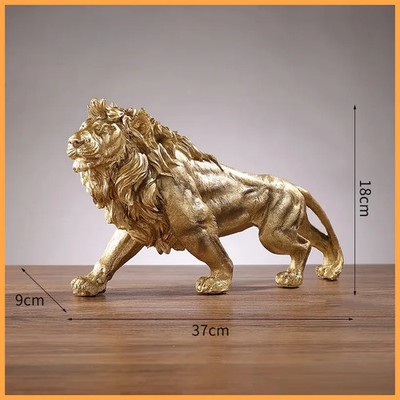 Goldener Löwe Statue Harz Dekofigur König der Löwen Tier Ornameent 20 cm