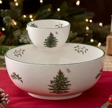 Two piece chip and dip set Pimpernel / SpodeChristmas Tree Tiered  10"  Holiday