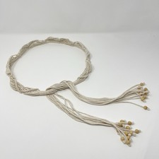 Boho Macrame Handmade Belt Cream Tan Wood Beads 32  Braided Cotton Rope OSFM