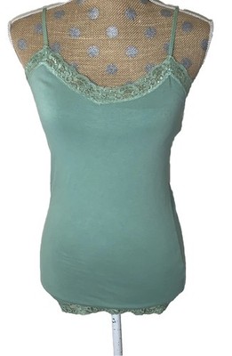 Aeropostale Women Lace Trim Y2K Cami Medium Green Elena Gilbert Preppy Layering