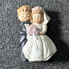 Vintage Hand Painted Ceramic Child Bride Groom Figurine Wedding Cake Topper