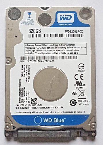 320 GB SATA Western Digital WD3200LPCX-22VHAT0 5400rpm 16MB 2.5" Festplatte