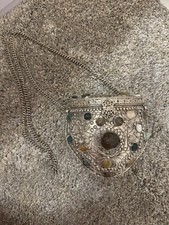 Vintage Sajai Metal and Agate Scroll Box Coin Purse, Handmade in India