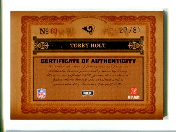 2006 National Treasures Jersey Number Materials #63 Torry Holt /81 🏈 - Image 2 of 2