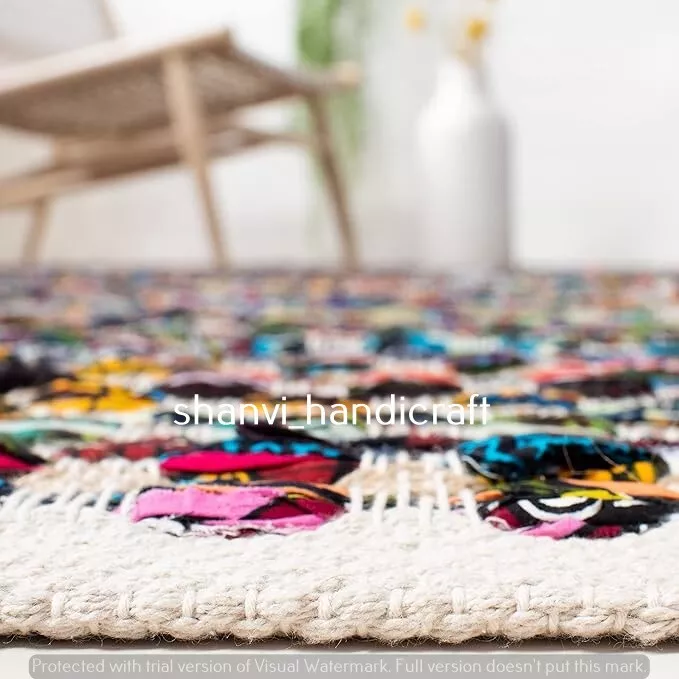 Modern Rug 100% Natural Cotton Jute Handmade Woven carpet rustic look area rugs - Image 3 of 4