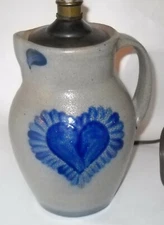Rowe Pottery Works Cambridge Wisconsin SALT GLAZED PITCHER LAMP Heart Mint Cond.