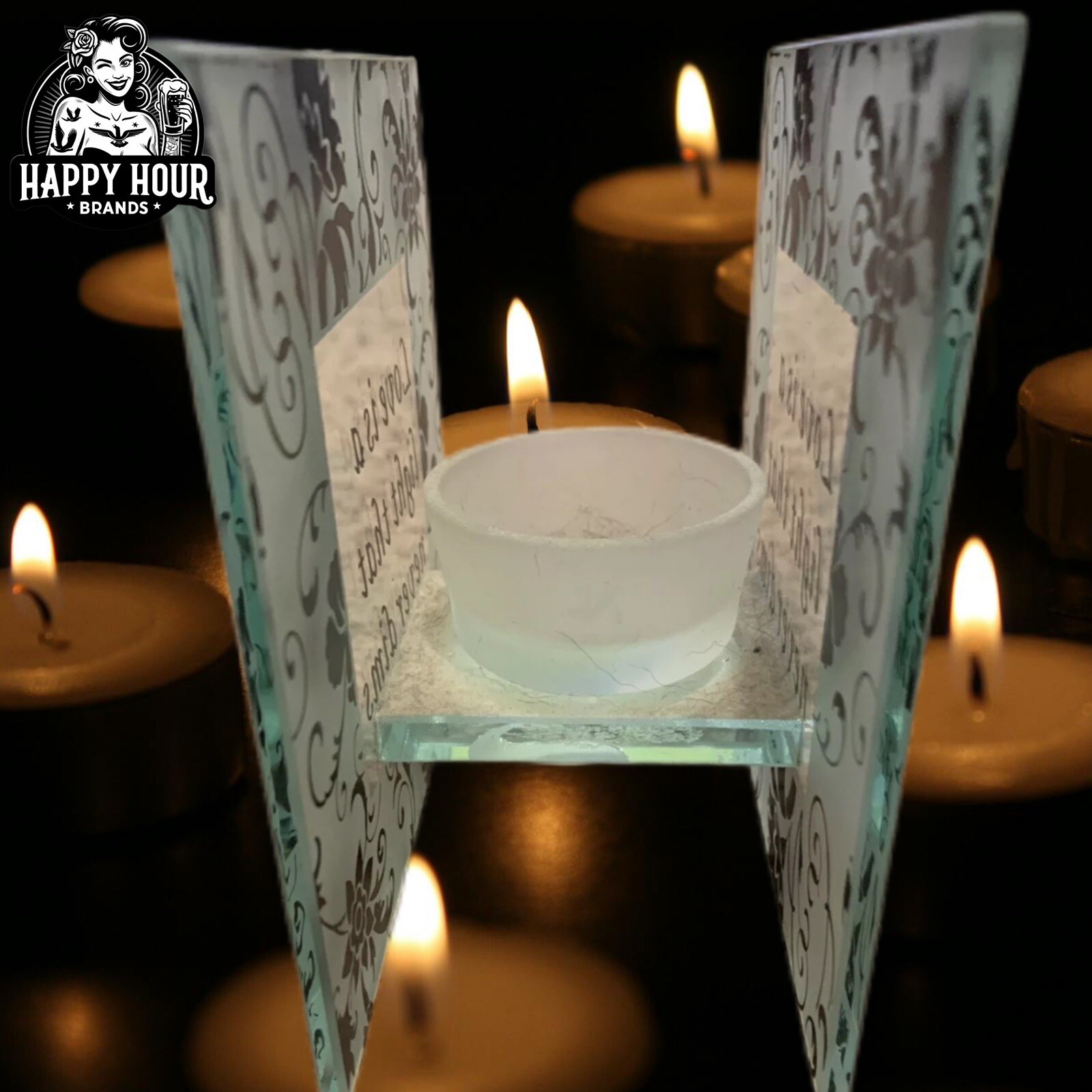 Candle Holder Double Sided With Quote Love Is A Light That Never Dims 