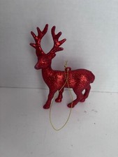 Deer Buck Reindeer Elk Red Glitter Freestanding Christmas Ornament 5" tall