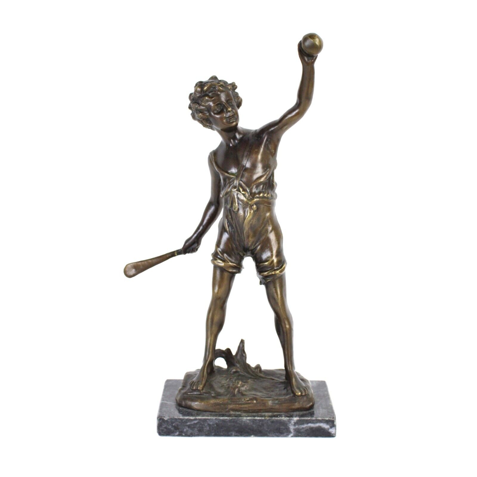 Antique Bronze Sculpture Young Boy Babe Ruth with Bat and Ball by Franz Iffland