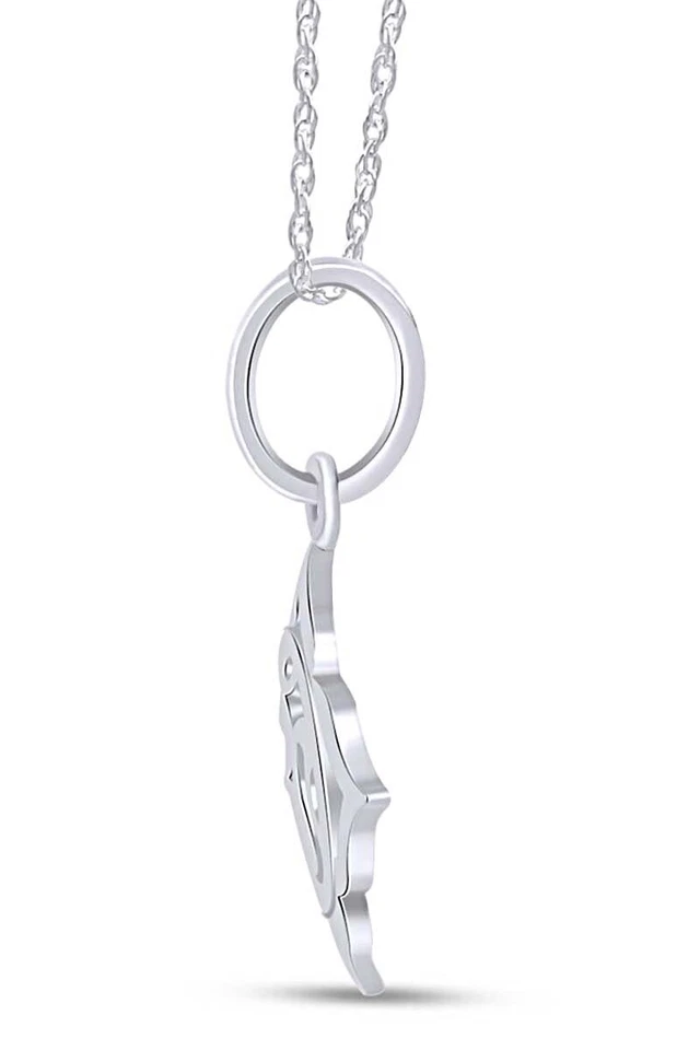 Pingente de sinal de oração Aum-Om 18" colar folheado a ouro branco 14K prata - Imagem 2 de 4