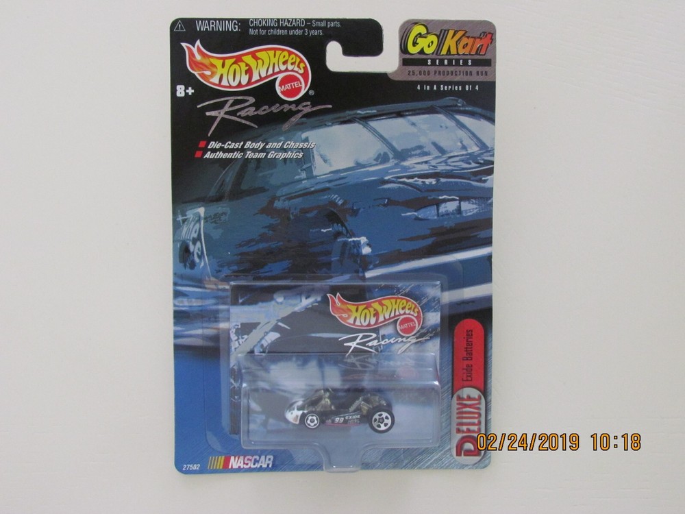 Hot Wheels 1999 RACING GO KART DELUXE EXIDE BATTERIES METAL BASE NASCAR CARD B3H